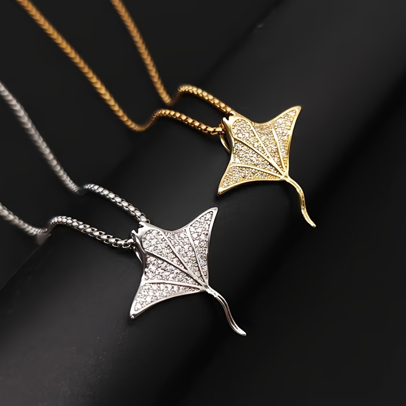 Women's Stainless Steel Manta Ray Pendant Necklace with Box Chain